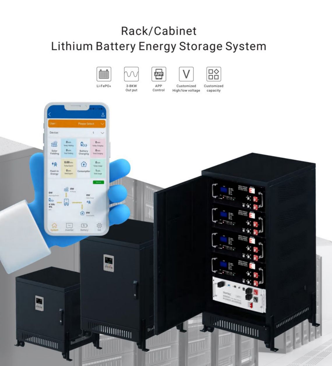Batería de litio de almacenamento de enerxía en rack/gabinete