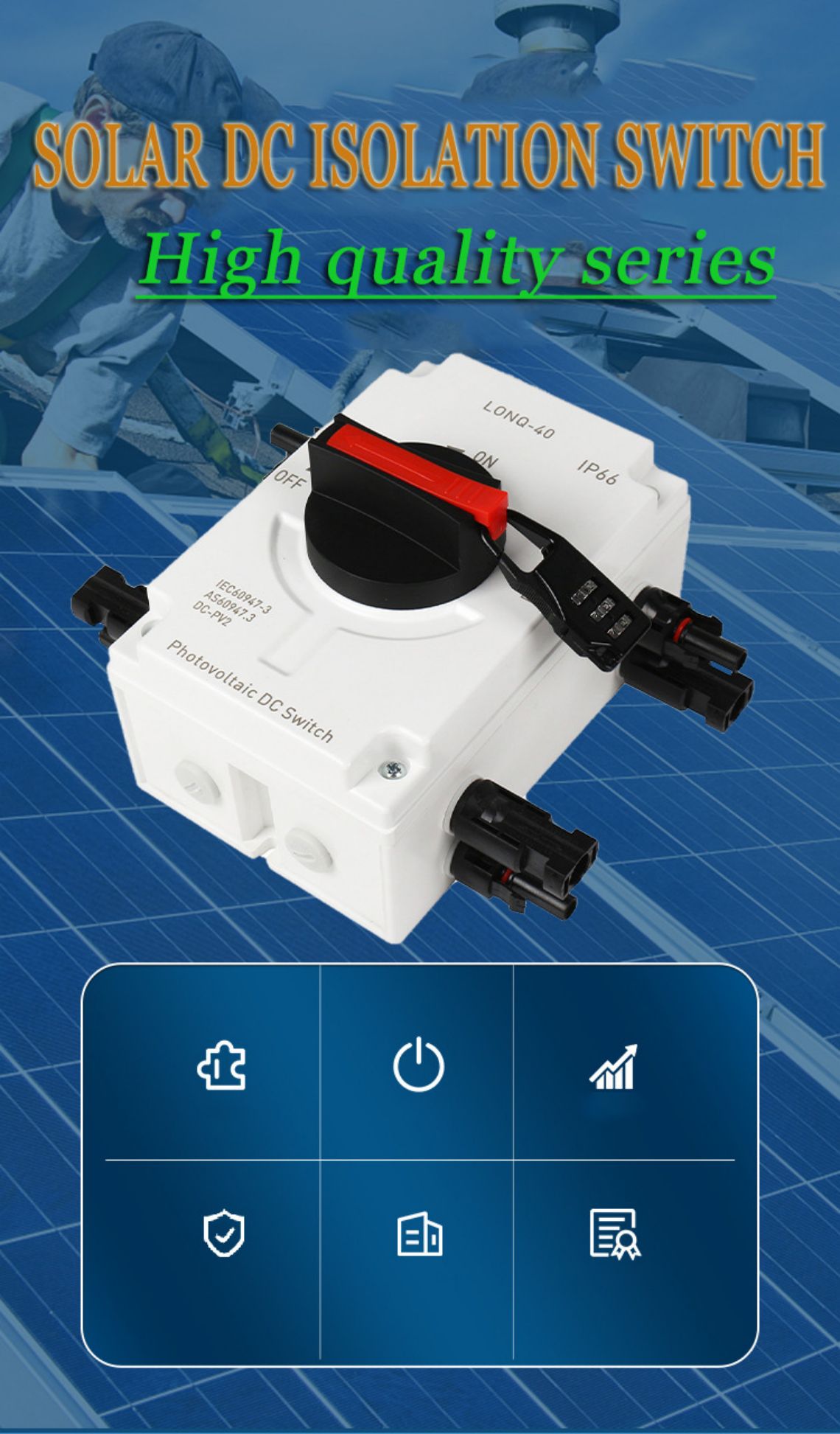 Nuevo producto 1000V 1200V 1500V 10-32A 3P/4P Solar PV DC interruptor de aislamiento