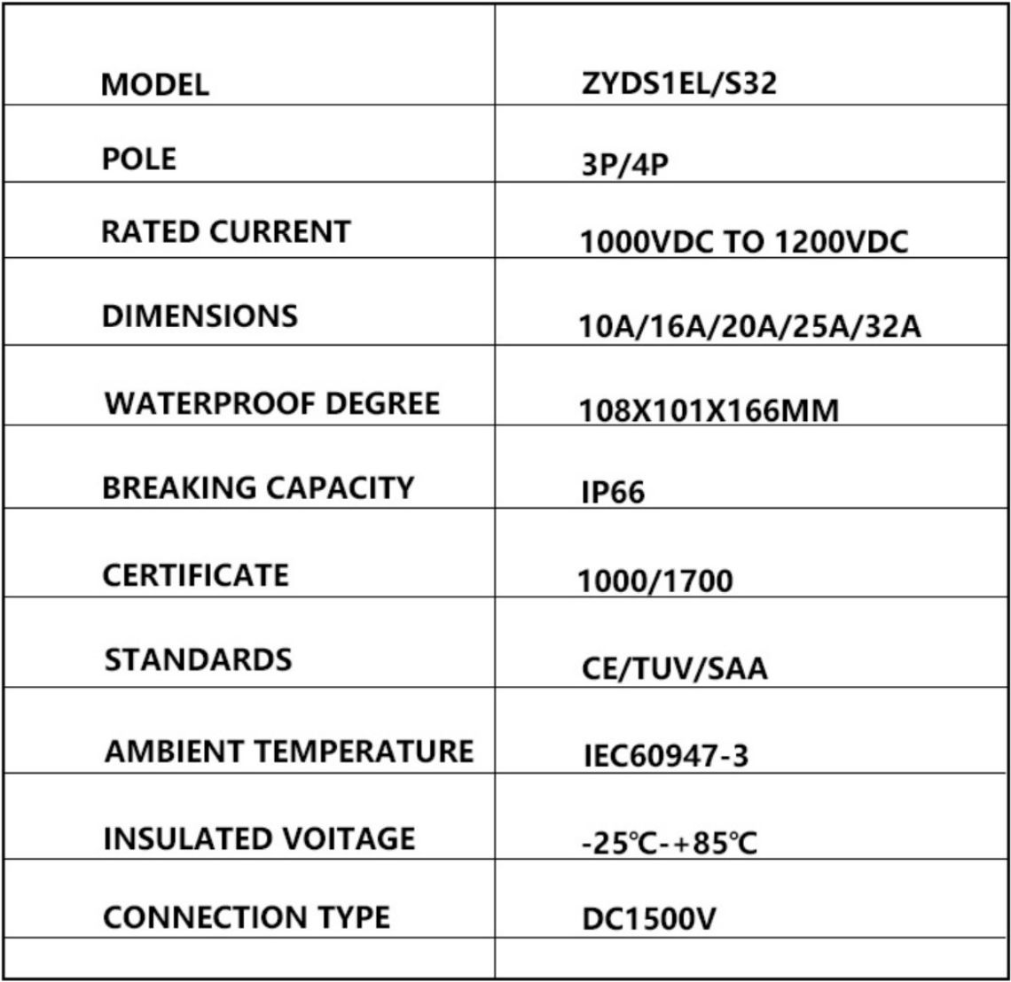 Novus productus 1000V 1200V 1500V 10-32A 3P/4P Solaris PV DC solitudo switch