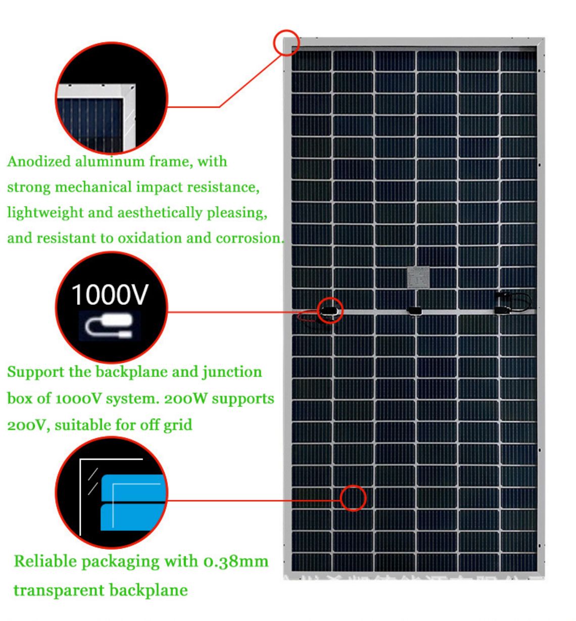 Solar monocrystalline silicon e nang le mahlakore a mabeli a PERC modules