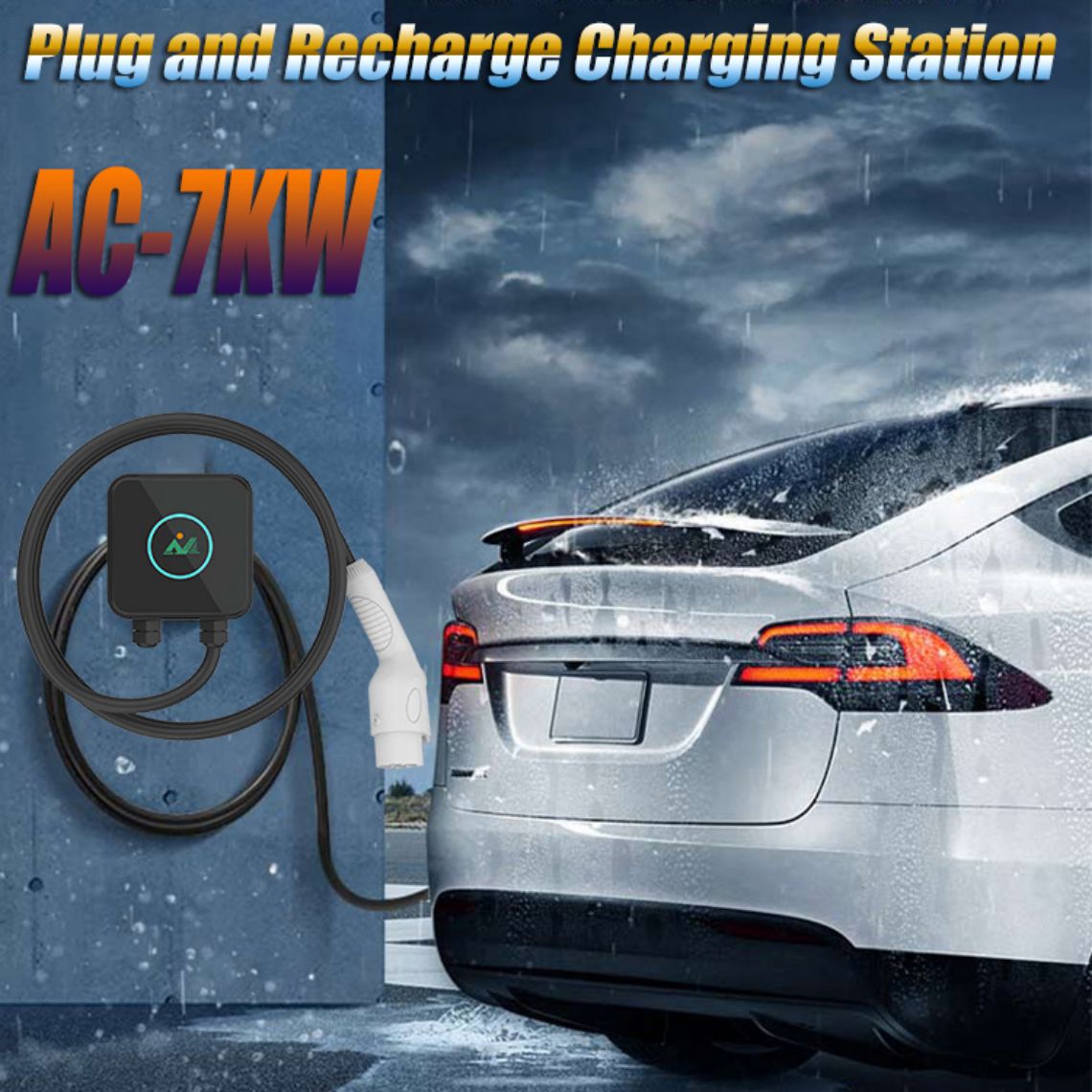 Plug-and-Charge-Ladestation für Elektrofahrzeuge. Wandmontierte Ladestation für Elektrofahrzeuge