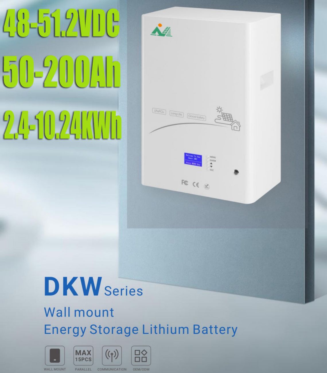 Vægmonteret lithium energilagringsbatteri