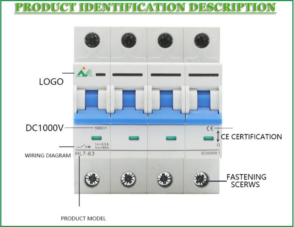 نئون ZL7 12-1200VDC 1-4P 1-125A سولر فوٽووولٽڪ هاء بريڪنگ مينيچر ڊي سي سرڪٽ بريڪر