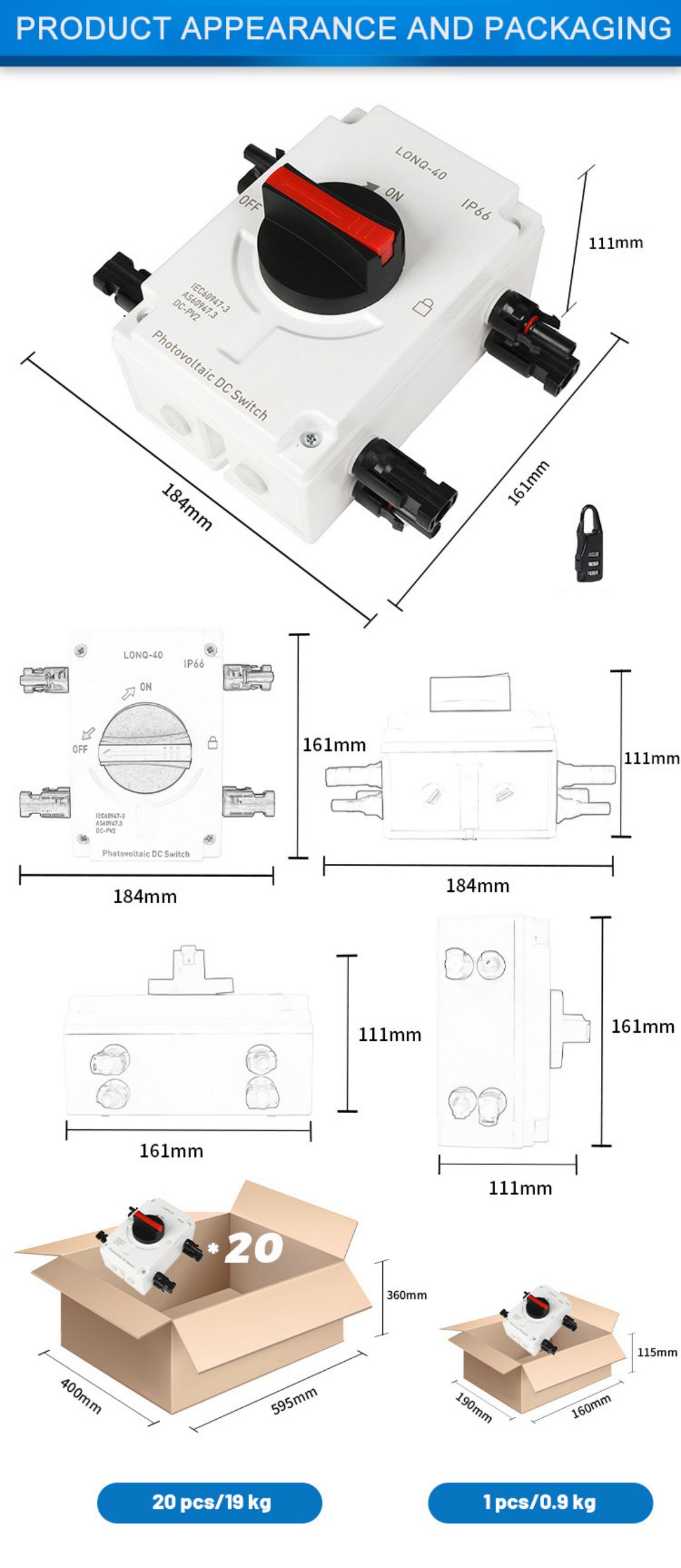 Ny produkt 1000V 1200V 1500V 10-32A 3P/4P Solar PV DC isoleringsbrytare