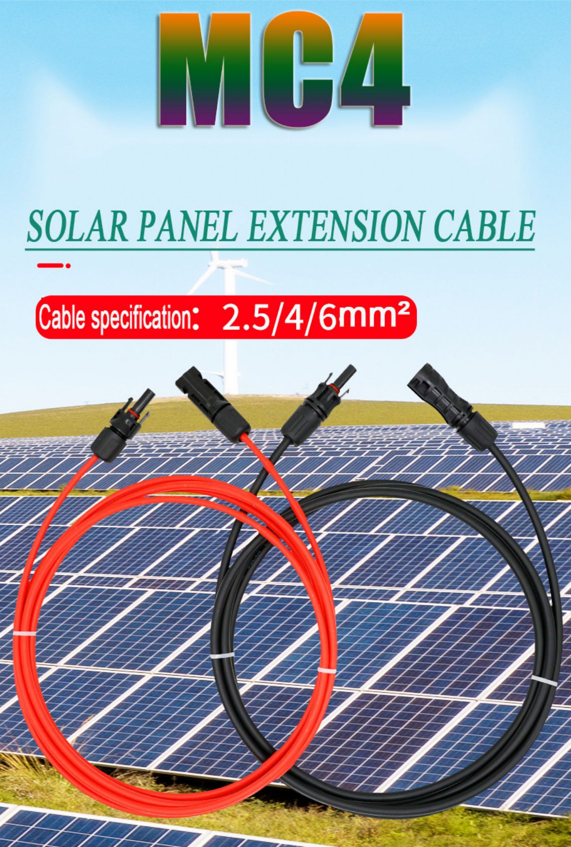 Solar extension connection cable is a special cable used for power transmission and connection in solar system. It is mainly used to connect solar panels, solar controllers, inverters, and other solar equipment or load equipment. Solar extension cables need to have some special properties to cope with the working environment of solar systems. First of all, it must have high temperature resistance, because solar panels will generate heat in the sun, and cables must be able to withstand high temperature environments. Second, solar extension connection cables need to be UV-resistant and weather-resistant to deal with long-term outdoor exposure to solar radiation and climate change. In addition, the insulation of the cable needs to be waterproof and corrosion-resistant to prevent the intrusion of moisture and other harmful substances. There are different options for solar extension connection cables in length and specifications, and the choice should be made according to the specific needs and layout of the solar system. When installing a solar system, using the correct solar extension cable is an important part to ensure the efficiency of power transmission and the safe and stable operation of the system.